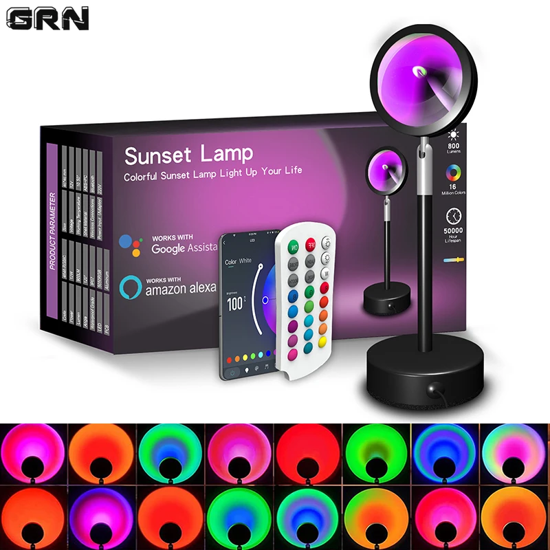 Home Decor Free App - โคมไฟ LED อัจฉริยะสำหรับพระอาทิตย์ตกดินเปลี่ยนสีได้ควบคุมด้วยแอปบลูทูธซิงค์เพลงสำหรับการออกอากาศผ่านเครือข่ายห้องนอนการตกแต่งบ้านโคมไฟสีรุ้ง