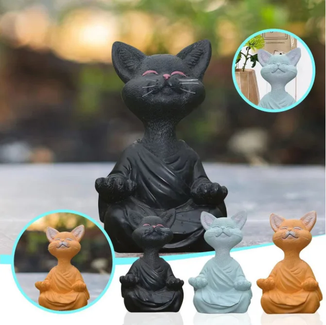 Home Decor Za - สมาธิแมวประติมากรรมตกแต่งสวนเรซิ่นโยคะนั่ง Zen Cat บ้านเครื่องประดับสวนกลางแจ้ง Figurine ตกแต่งบ้าน