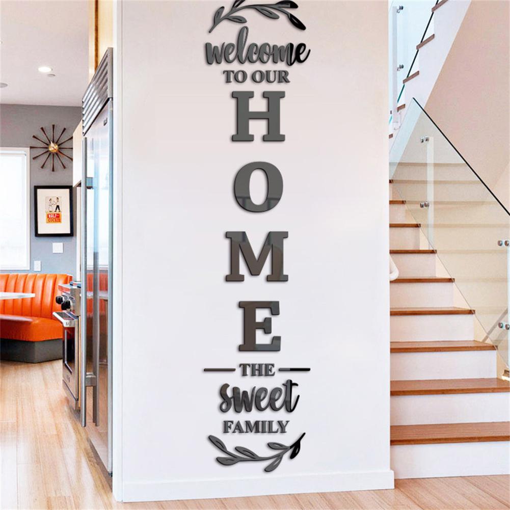 Home Decor Y2K - ตัวอักษรภาษาอังกฤษ 3D กระจกสติ๊กเกอร์ติดผนัง,Self-Adhesive อะคริลิครูปลอก, ยินดีต้อนรับสู่บ้านของเรา Sweet