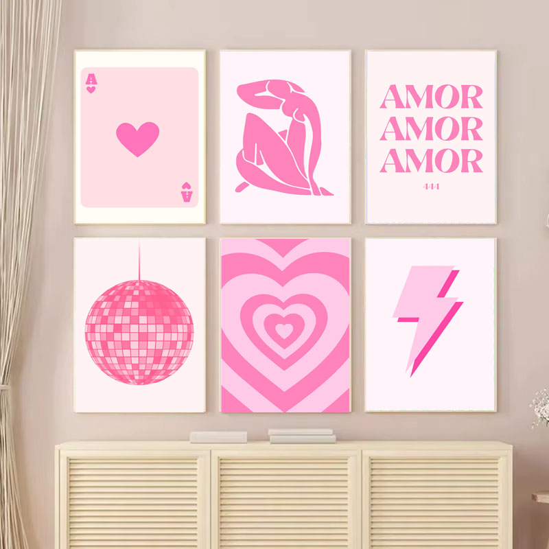 Home Decor Y2K - ภาพพิมพ์บนผ้าใบ 1 ชิ้น โปสเตอร์ Pink Matisse