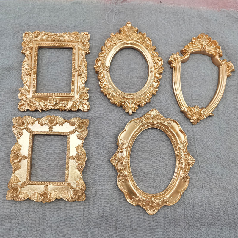 Bamboo Photo Frame - MINI GOLD กรอบรูปขนาดเล็กการถ่ายภาพ props Retro ยุโรปสไตล์กรอบรูปลายนูนเล็บต่างหู