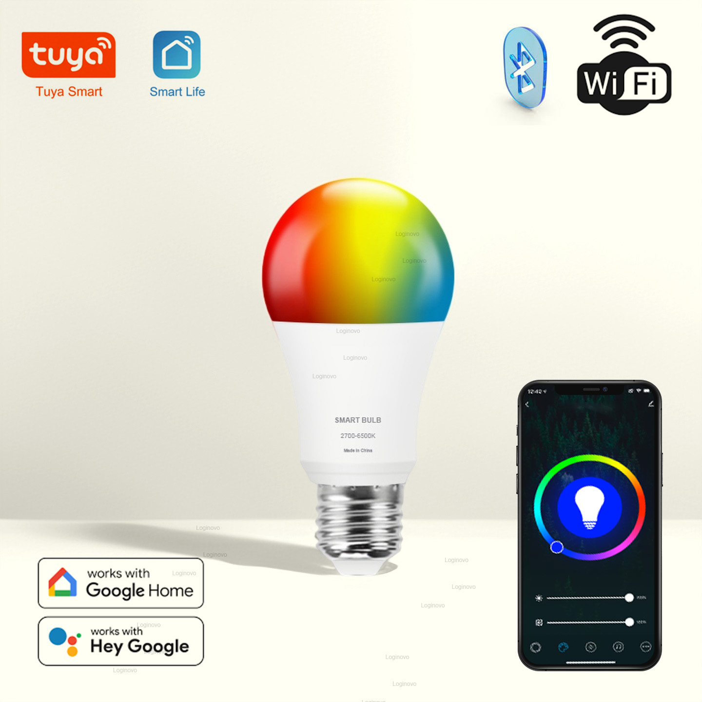 Home Decor Free App - Tuya หลอดไฟ LED บลูทูธ/WiFi E27 RGBCW