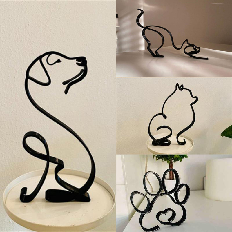 Home Decor Y2K - สุนัขศิลปะประติมากรรมโลหะสุนัขบทคัดย่อ Minimalist Art ตุ๊กตาเหล็กสํานักงานอุปกรณ์เสริมสําหรับตกแต่งบ้านน่ารัก Miniature