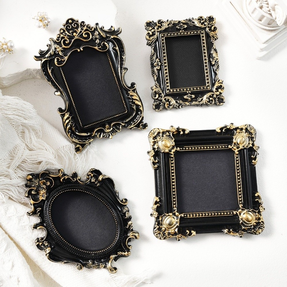 Bamboo Photo Frame - กรอบรูปแขวนผนังขนาดเล็ก เรซิ่น DIY สไตล์วินเทจ กรอบรูปไม่มีกระจก สีดำทอง