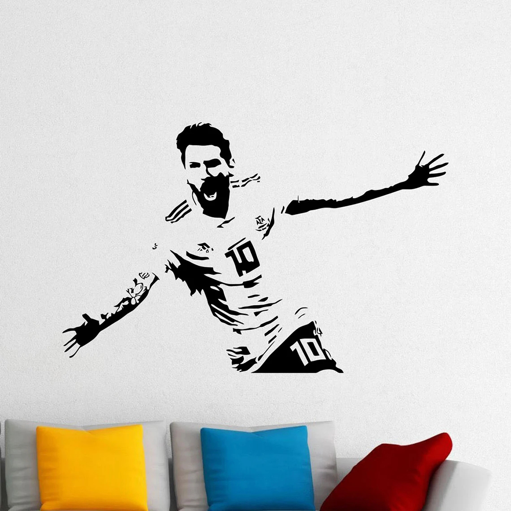 Home Decor Indonesia - สติกเกอร์ไวนิลลายเมสซี่รูปลอกติดผนังเครื่องตกแต่งฝาผนังนักฟุตบอลป้ายสติกเกอร์ติดผนังสำหรับ S005โปสเตอร์การตกแต่งบ้านภาพจิตรกรรมฝาผนังแบบลอกออกได้
