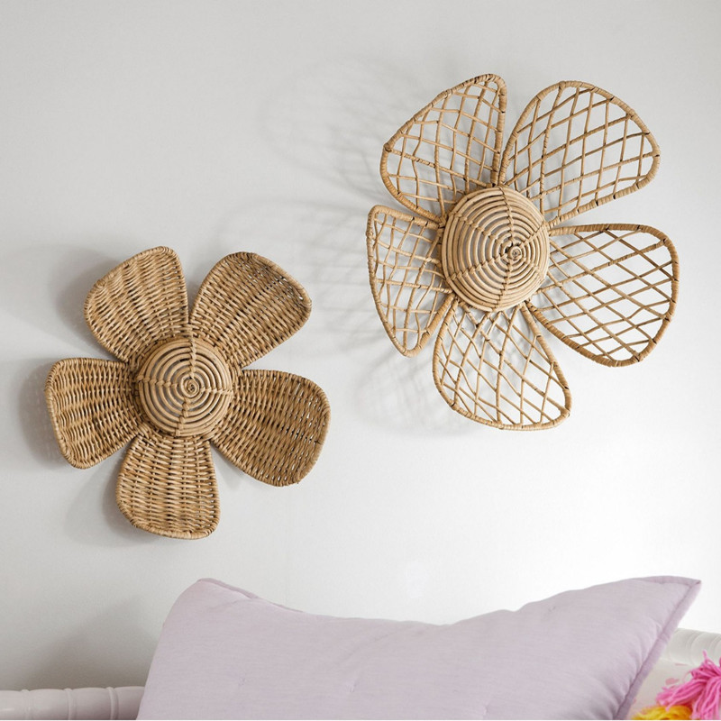 Home Decor Za - เครื่องประดับกำแพงดอกไม้หวายสานแบบนอร์ดิกงานหัตถกรรมหวายธรรมชาติศิลปะชนบทชนบทชนบทโฮมสเตย์การตกแต่งบ้านภาพถ่าย