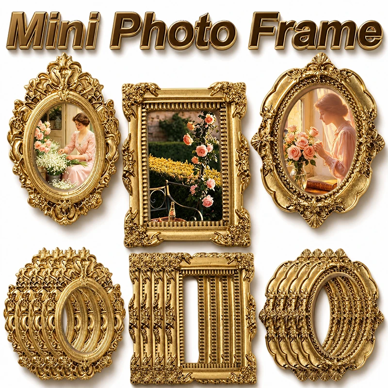 Bamboo Photo Frame - 10/5 ชิ้น กรอบรูปเรซินวินเทจขนาดเล็ก สำหรับแขวนผนัง ตกแต่งเครื่องประดับ สมุดภาพ