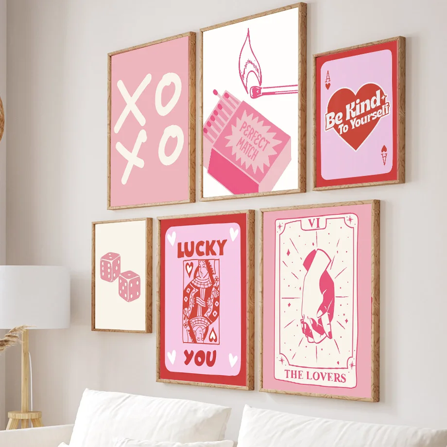 โปสเตอร์และภาพพิมพ์ลายหัวใจสีช - Home Decor Y2K บทวิจารณ์และราคา