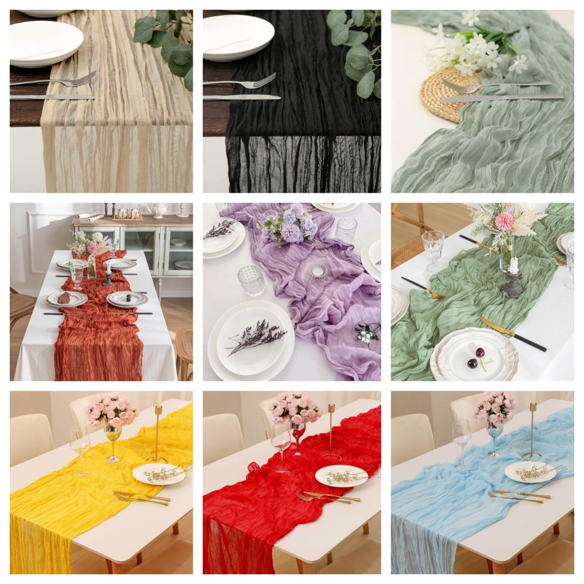 ผ้าปูโต๊ะสไตล์โบโฮ ผ้าก๊อซย่น  - Linen Table Runner บทวิจารณ์และราคา